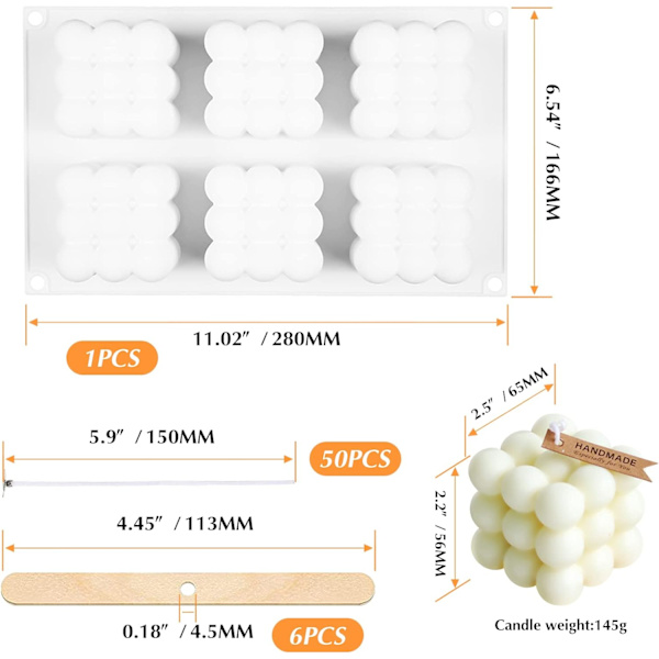 Forme til lysfremstilling, 6 Cavity Bubble Candle 28cm*16.6cm*6cm