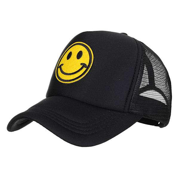 Mænd Kvinder Smile Face Mesh Baseball Cap Justerbar Snapback Sport Peaked Solhat Black