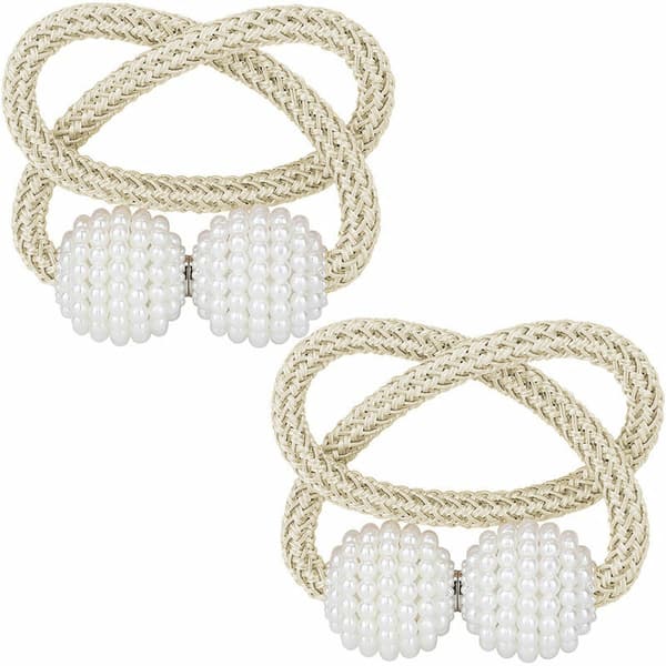 2 st Beige Gratis Stansgardin Slips Pärla Magnet Spänne Modern Enkel Gardin Klämma Knytrep Spänne