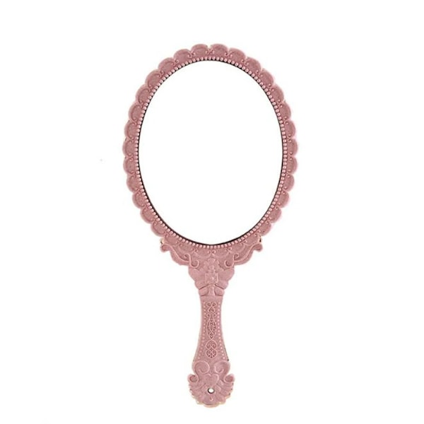 Vintage snidad handhållen sminkspegel SPA Salong smink handtag sminkspegel handspegel kosmetisk kompakt spegel för kvinnor Pink