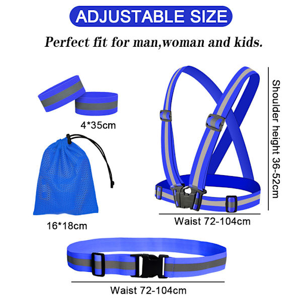Reflekterende Elastisk Båndsett Refleksjakke Refleksvest blue