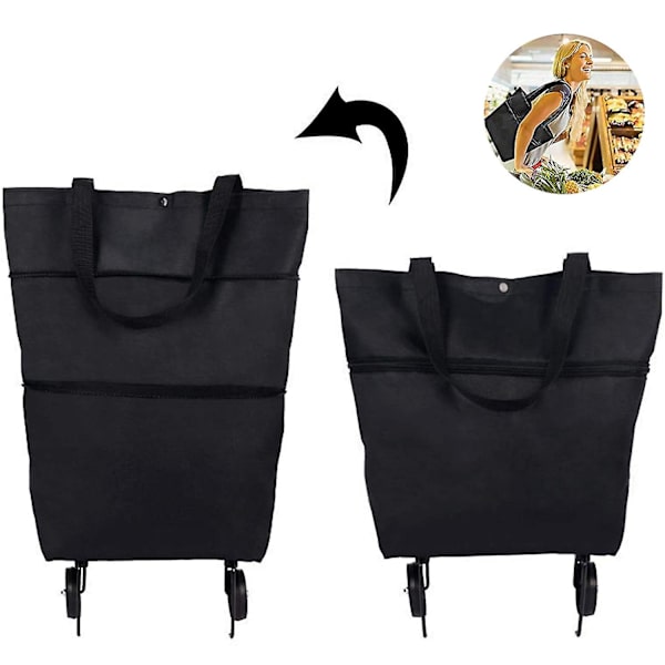 Sammenklappelig indkøbsvogn, foldbar to-trins lynlås Sammenklappelig indkøbstaske med hjul Sammenklappelig indkøbsvogn til frugt, grøntsager, shopping