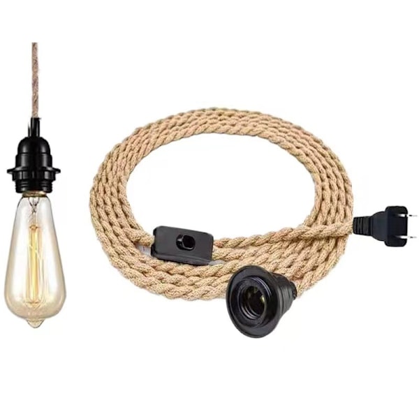 Hänglampor med Strömbrytare, Hamparep med 4,5 m Kabel, E27-sockel för Hall, Kök, Matbord, Bar (utan Glödlampa)