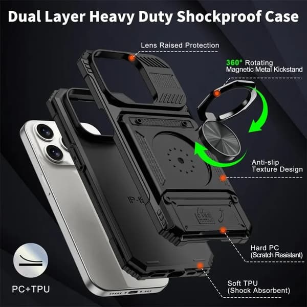Etui til iPhone 16 15 Pro Max Plus Magnetisk Roterende Ring Støtteben Kraftig Beskyttelse mod Fald Pung Cover iPhone15Plus
