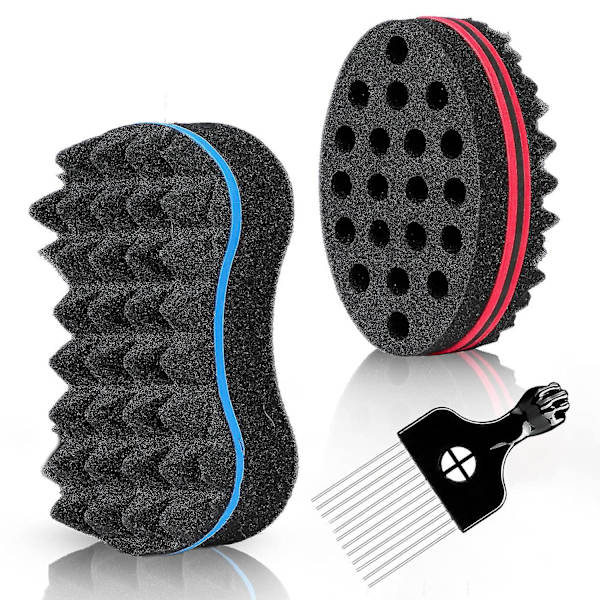 3-pack, lockborste svamp för hår män kvinnor, twist svamp för afro lockar