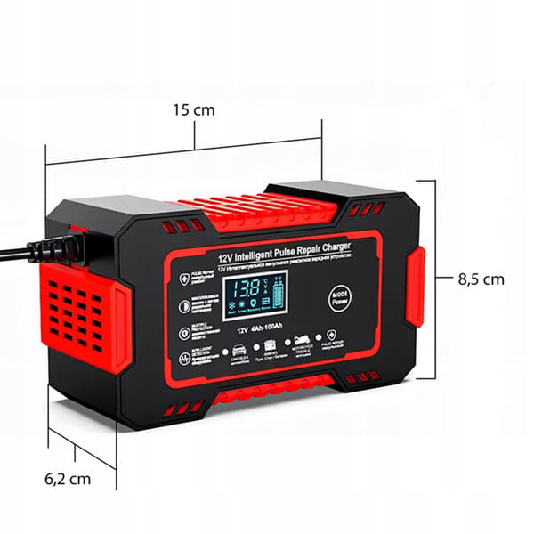 Automatisk Bilbatterilader 12V 6A Med Reparationsfunktion Og Lcd-Skærm