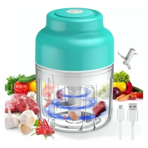 USB-laddningsbar minihackare, liten matberedare med borste, 250 ML, 3 vassa blad