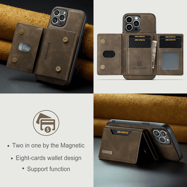 For iPhone16 15 Plus Pro Max Avtakbart Kort Pakke Telefonveske Magnetisk Holder Flip Lær Bakdeksel iPhone15Pro