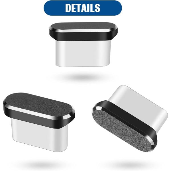 4 deler (svart) USB C støvhette Type-C deksel Kompatibel