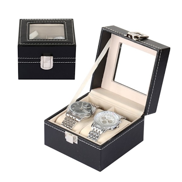 Elegant Klockbox i PU-Läder, 2 Klockor, Akrylfönster