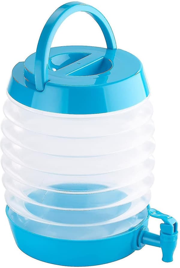 Vandbeholder: Sammenklappelig beholder, tud, stativ, 5,5 liter, blå/transparent (foldbar vandbeholder)