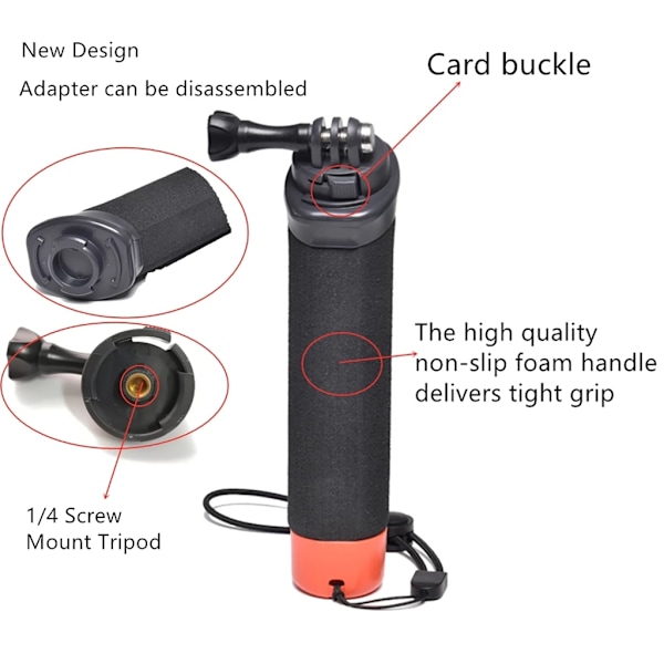 Flytende Håndtak for Actionkamera Sklisikkert Grep med Håndleddsrem for GoPro 10 9 8 7 6 5 Kameraer Vannsport