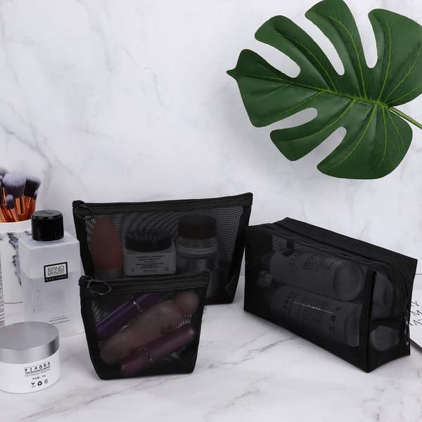 Mesh makeup taske 3 stk. rejse toilettaske med lynlås