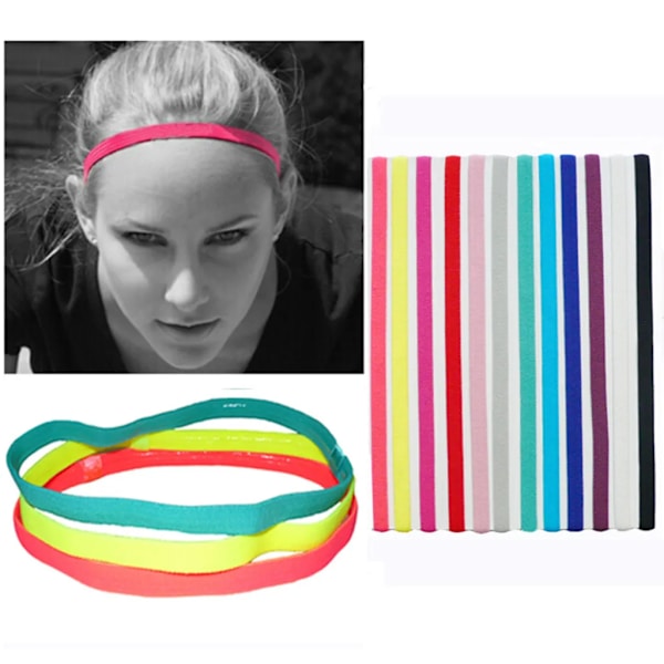 12x Färgglada Sport Svettbands Hårband Fitness Jogging Tennis Löpning Pannband Svettbands