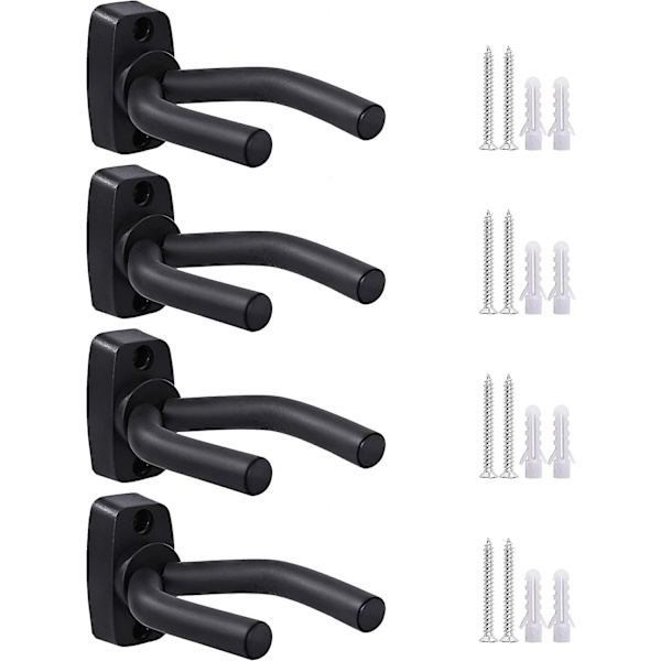 Justerbar Gitarrväggfäste Gitarrkrok med Skruvar Gitarrställ för Akustisk Elektrisk Bas Mandolin Banjo Ukulele Fiol Svart (4-pack)