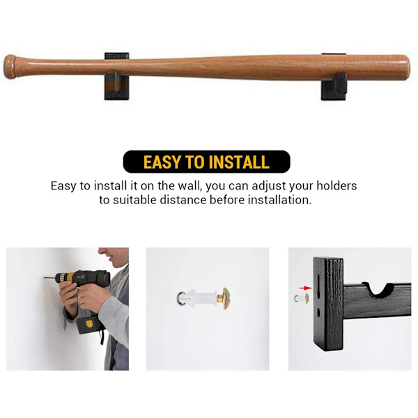 Etui til baseballbat, robust holder til baseballbat, holder til etui til baseballbat, horisontal holder til baseballbat