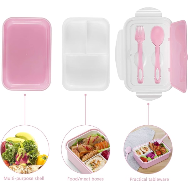 Bento Lunchbox - 3-facks Lunchbox - Mikrovågsugn/Frys Lunchbox för Vuxna och Barn (Rosa) blue