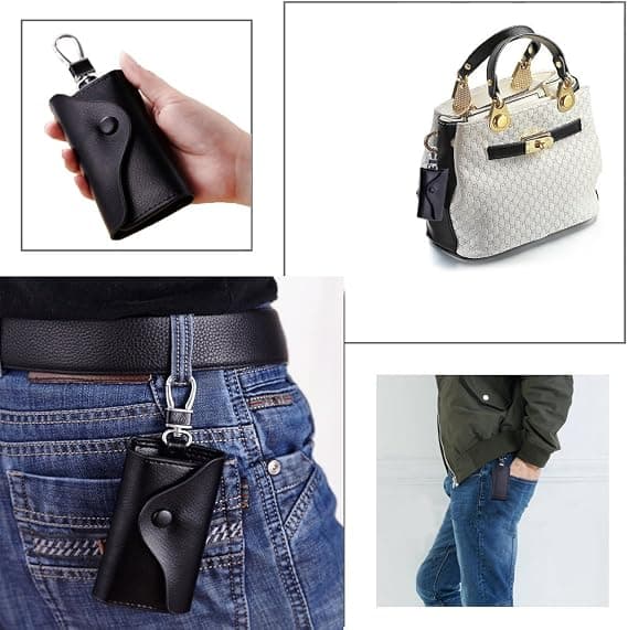 Lædernøgleholder, pung-sort, etui, lædernøgle