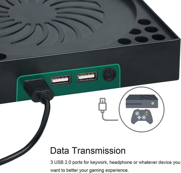 Køleblæser kompatibel med Xbox Series X, Xbox Series X-stativ med 3 USB 2.0-porte, justerbar hastighed