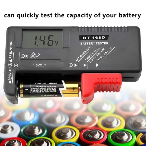 Digital Batteritester, Universell Batteritester, Batteritester, for AA, AAA, C, D, PP3, 9V, 1,5V, Knappbatterier - Fungerer uten Batteri