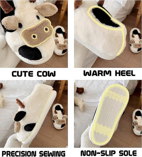 Koffotofflor för kvinnor, flickor, bomullsdjur, fluffiga tofflor, Slip-on.