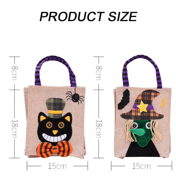 2 stk. Halloween stofpose Genanvendelig stofpose Indkøbspose Black Cat + Witch