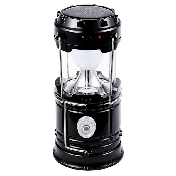Solar campinglys USB oppladbar lommelykt Bærbar nødlampe utstyr Black