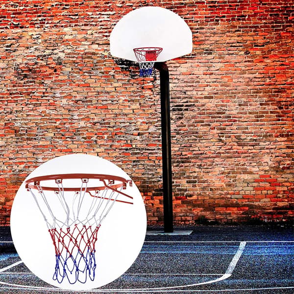 2 stk. kraftige basketballnet, erstatningsnet til indendørs og udendørs sport, vævede trefarvede net