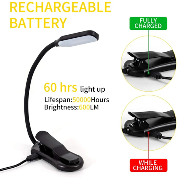 Øyebeskyttelsesklemme LED skrivebordslampe sovesal lesing studie oppladbar leselampe batteri