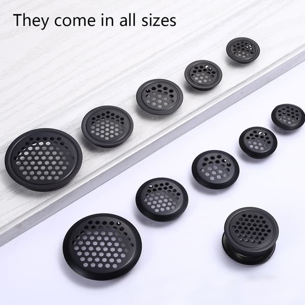 -53mm-5 stk. rustfrit stål ventilationsgitter, sort rund mesh