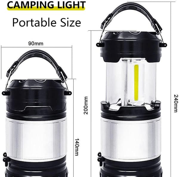 LED campinglampe, bærbar batterilampe, 360 graders belysning
