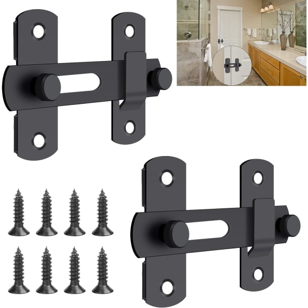 2-pack (svart), rostfritt stål flip spärrlås, ladugårdsdörr spärr matt svart, 2,76' x 1,97' solida säkerhetsportspärrar