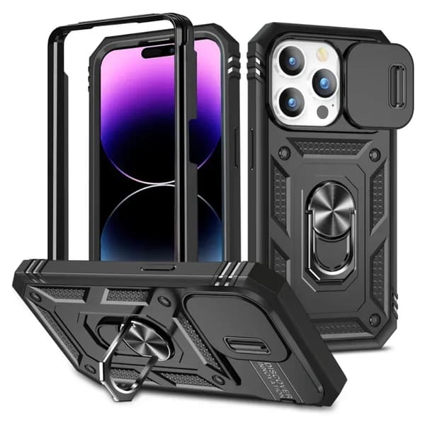 Deksel til iPhone 16 15 Pro Max Plus Full Body Robust Beskyttende Skyve Kamera Stativ Beskyttelsesring Deksel iPhone15Pro