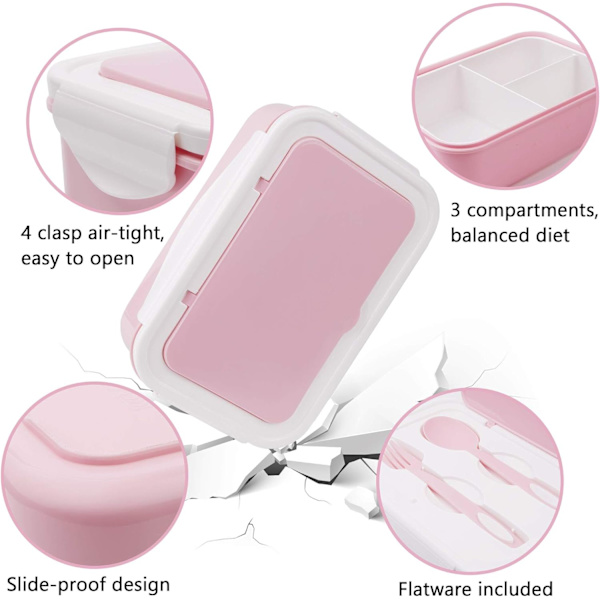 Bento Matboks - 3-roms Matboks - Mikrobølgeovn/Fryser Matboks for Voksne og Barn (rosa) blue
