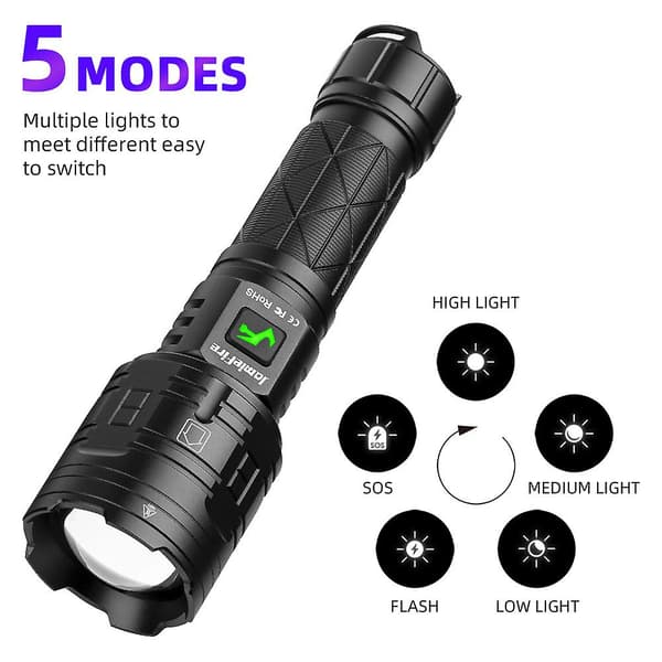 LED-taskulamppu Kirkas Valo USB Ladattava Zoom Camping Kannettava Taskulamppu