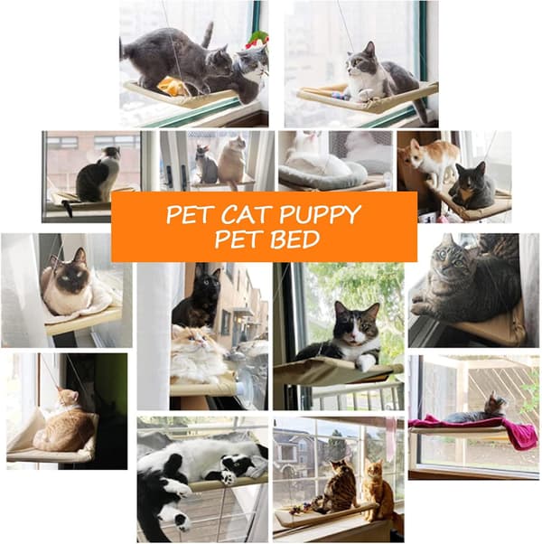 Cat Hammock for Window - Large Wall Shelf, Lounge Chair (Up to 25 kg), Super Stable Sunbed, 54x30CM