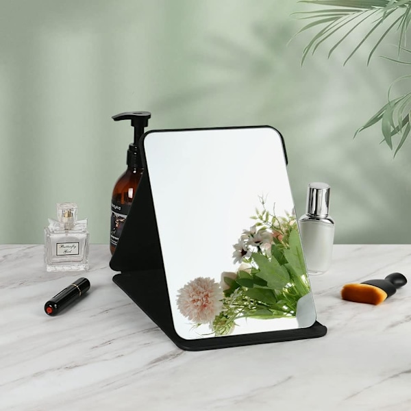 Sammenleggbart bordspeil med PU-lær sminkespeil, bærbar reisespeil, sammenleggbart speil med stativ bærbar 11*16cm