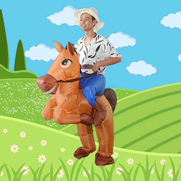 Hästridning på uppblåsbar kostym Cowboys på häst Klädselkostym Rolig nyhet Utklädning Festkläder Yellow