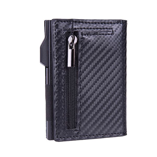 PU RFID-blokkerende lommebok Automatisk pop-up kredittkortholder for menn Lychee Black
