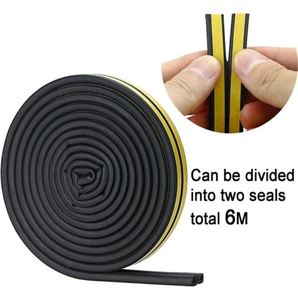 Typ D Tätningslist, Dörr- och Fönstertätning 6 meter (Svart)