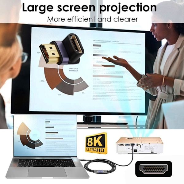 8K 60Hz 90° Nedadvinklet HDMI Han - HDMI 2.1 Hun Adapter Blå
