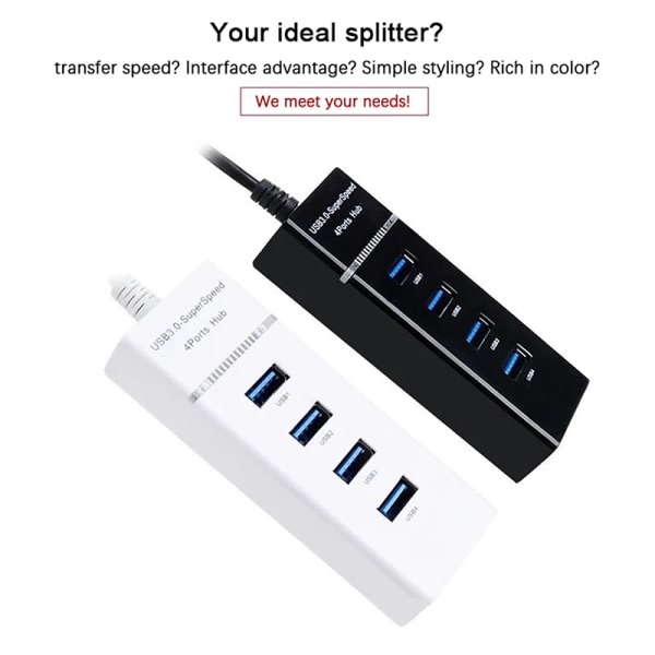 USB 3.0-hubb, splitteradapterkabel, dator USB-splitter, vit
