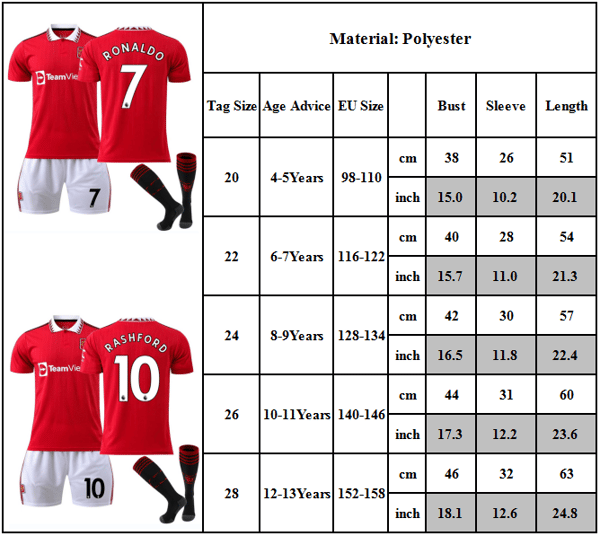 Gutter Fotballsett RED DEVIL Hjemmelag Fan Trening Dress 20# 7