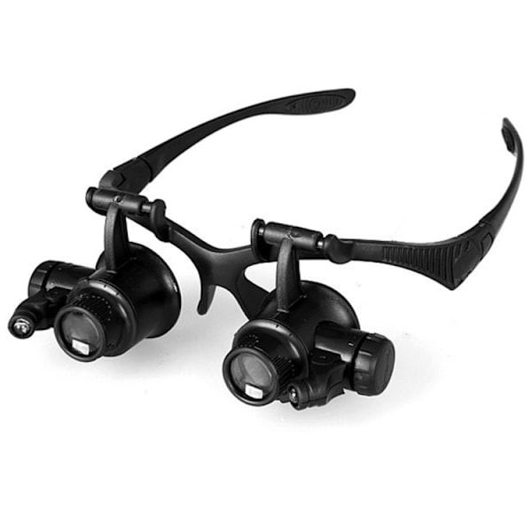 Forstørrelsesbriller x10-x25 med dobbel LED-belysning og hodebånd