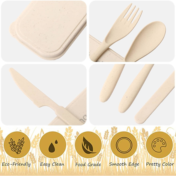 4 Bärbara Set i plast Återanvändbar skedgaffel för utomhusbestick, Beige Grön Rosa