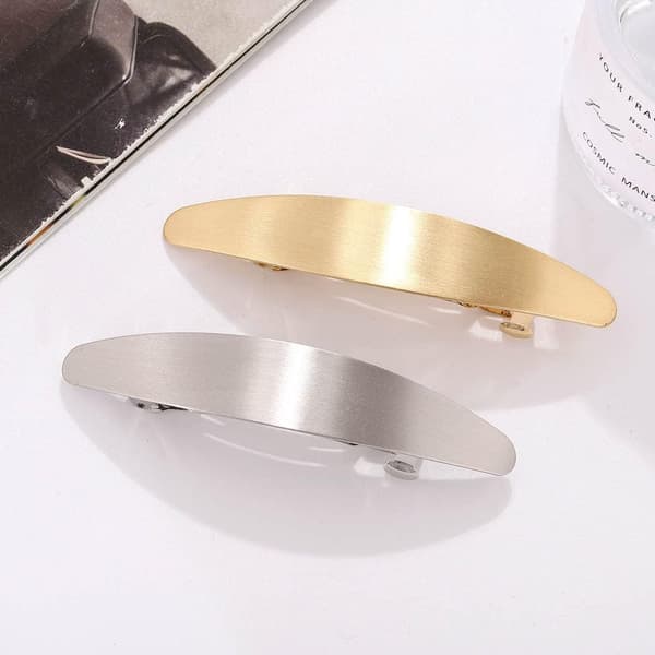 2 ST Hårspænder (sølv og guld) Vintage oval glat metal