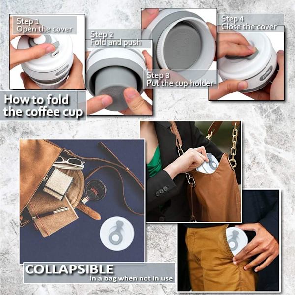 Hopfällbar kaffekopp med lock (350 ml, BPA-fri återanvändbar kaffekopp)