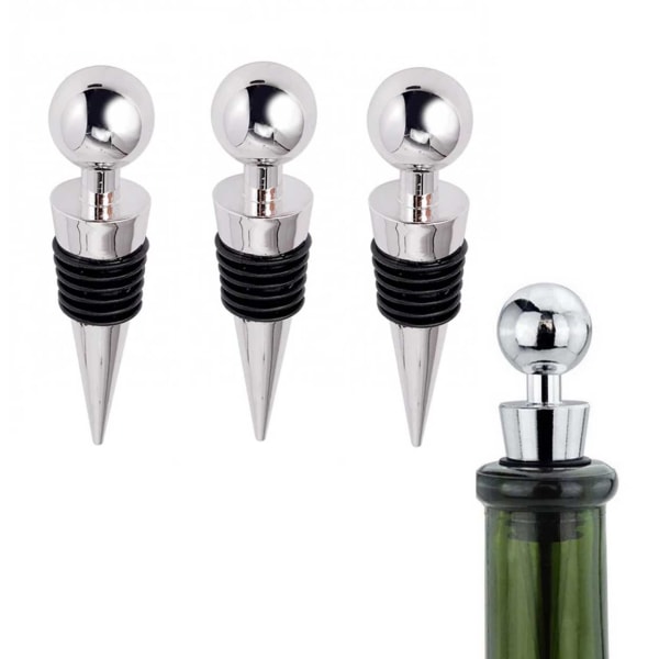 3-pack Vinkorkar i Metall - Vinpropp Vinförslutare Silver
