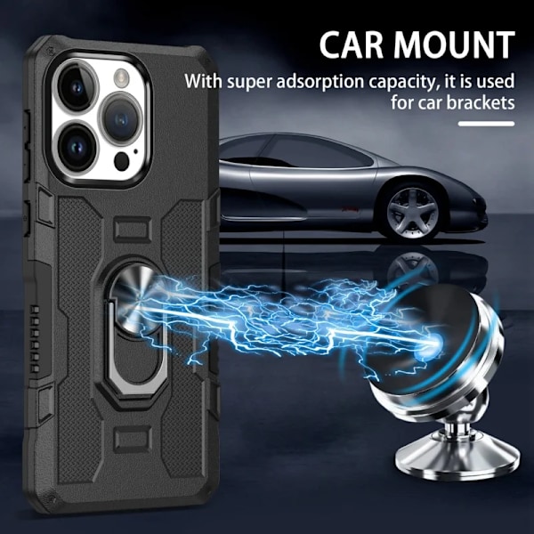 Stødsikkert telefoncover til iPhone 16 Pro Max Plus med magnetisk ringholder iPhone16Plus Sort