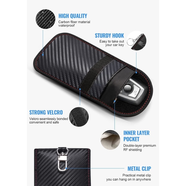 2-pack Faraday-fodral för bilnycklar | Signalblockerande ficka för bilnycklar | Keyless Entry Car Keys Case